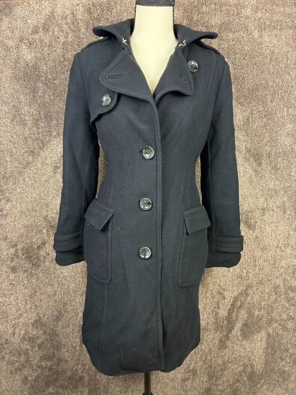 Banana Republic Black Wool Blend Fitted Coat Belted Women's Size Small